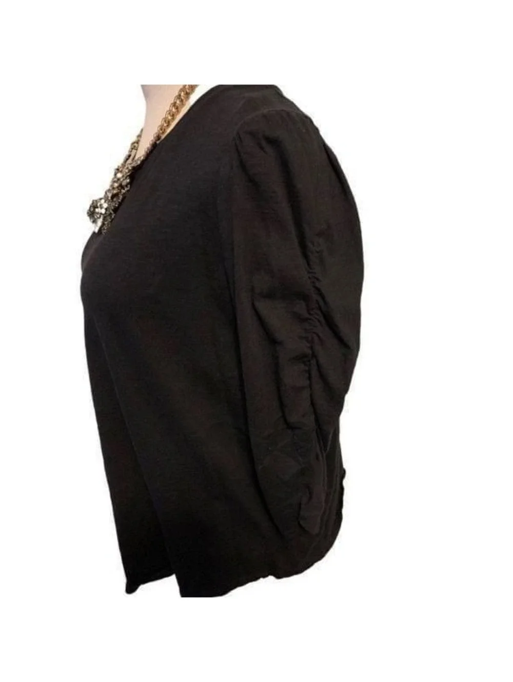 Erin London Black Top W/Ruched Sleeves